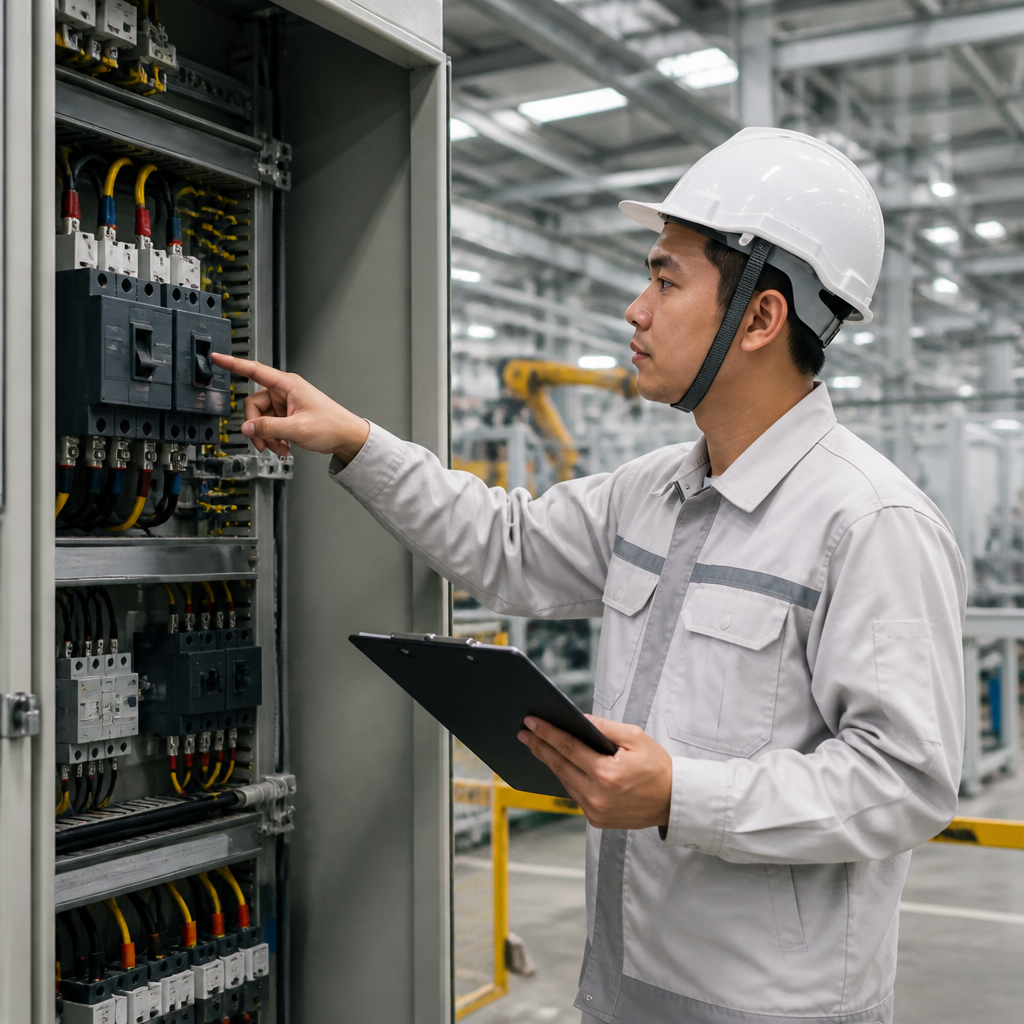 Kỹ sư kiểm tra phương án thay đổi thiết kế điện